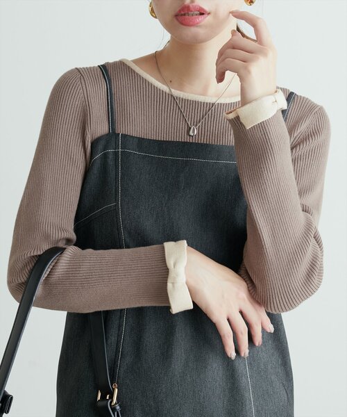 natural couture(ナチュラルクチュール)の「袖口リボン配色リブニット(ニット/セーター・レディース・モカ/サックスブルー/アイボリー/ブラック・FREE)」の15枚目の写真
