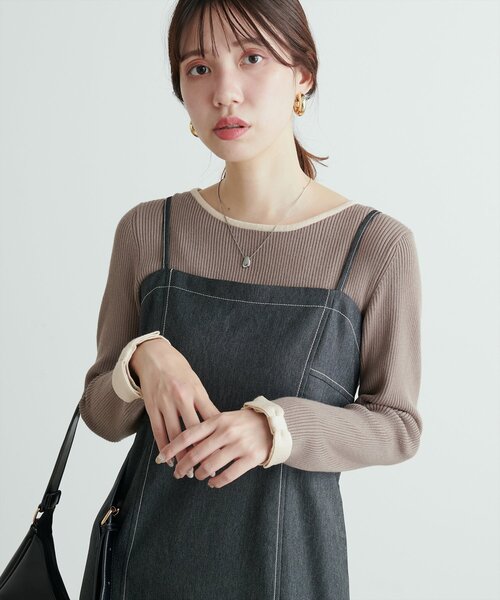 natural couture(ナチュラルクチュール)の「袖口リボン配色リブニット(ニット/セーター・レディース・モカ/サックスブルー/アイボリー/ブラック・FREE)」の16枚目の写真