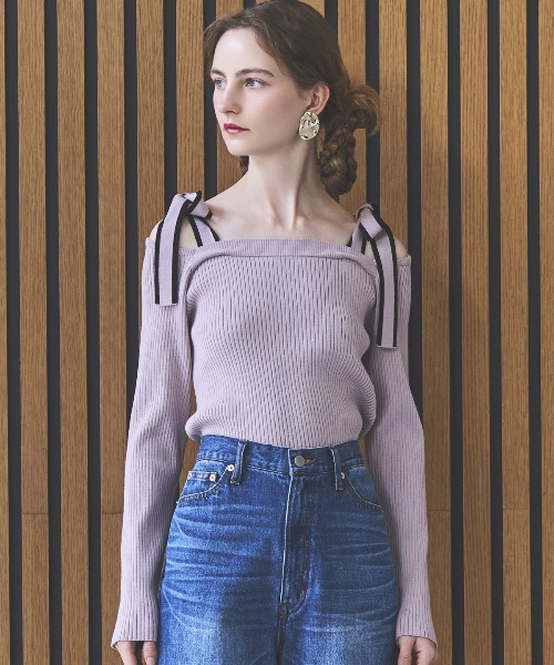 【セール】配色ショルダーリボンニットプルオーバー（ニット/セーター）｜And Couture（アンドクチュール） 5,825円