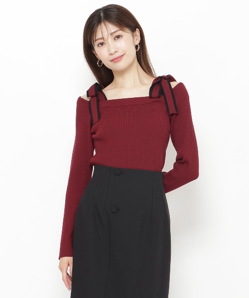 AND COUTURE(アンドクチュール)の「配色ショルダーリボンニットプルオーバー(ニット/セーター・レディース・ブルー/ブラック/ボルドー/アイボリー/ピンク/ラベンダー・FREE)」の6枚目の写真
