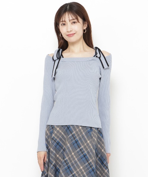 AND COUTURE(アンドクチュール)の「配色ショルダーリボンニットプルオーバー(ニット/セーター・レディース・ブルー/ブラック/ボルドー/アイボリー/ピンク/ラベンダー・FREE)」の19枚目の写真