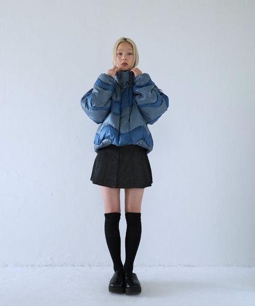 【y6】Uenui ウニュイ ウェーブバイカラーダウンジャケット ZOZOランキング1位獲得 】ウェーブ バイカラー ダウンジャケット