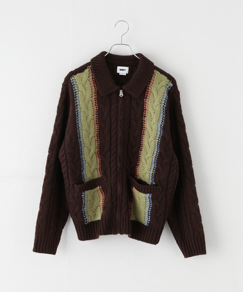 OBEY(オベイ)の「【OBEY / オベイ】EZRA ZIP UP CARDIGAN 151010037(ニット/セーター・レディース・ブラウン・SMALL)」の1枚目の写真