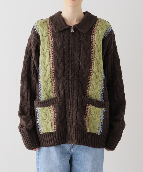 OBEY(オベイ)の「【OBEY / オベイ】EZRA ZIP UP CARDIGAN 151010037(ニット/セーター・レディース・ブラウン・SMALL)」の2枚目の写真