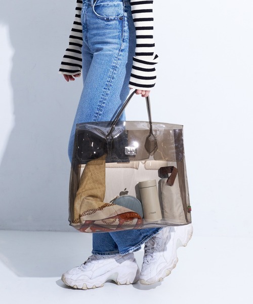 宅配 SET SEAL STICKER & BAG TOTE セール】VINYL / クリア / PVC ハンドバッグ