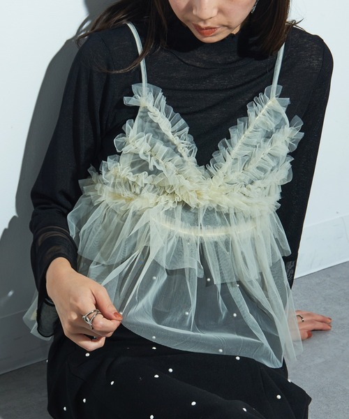 メゾンブリーズレヴール MAISON BREEZE reveur チュールレイヤード ラグランプルオーバー チュールトップス trc （カーキ） メゾンブリーズレヴール MAISON BREEZE reveur チュール