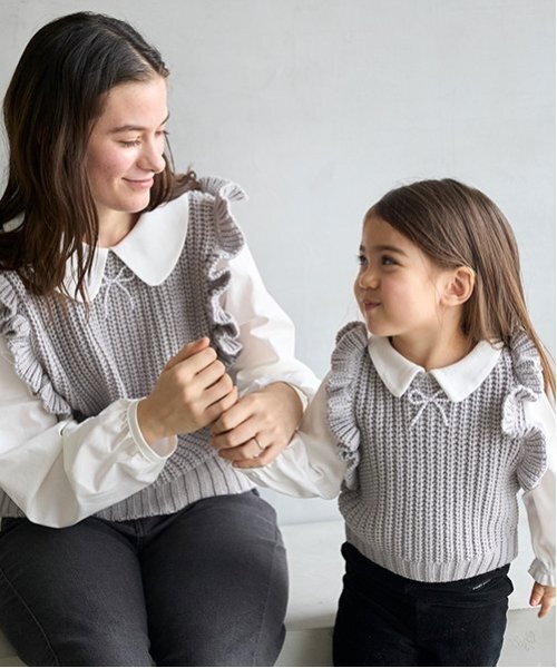 petit main(プティマイン)の「【リンク】パールリボン付ニットベスト(キッズ)(ベスト・キッズ・ブラック/ライトグレー・80cm/90cm/110cm/100cm/120cm/130cm)」の14枚目の写真