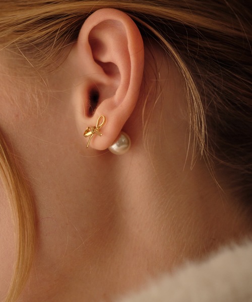 バックキャッチパールリボンピアス（ピアス（両耳用））｜ANOH