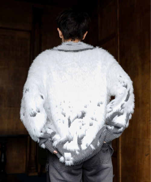 neos（ネオス）の「【neos】ルーズシルエット Vネック ライン シャギー グラデーション ニット プルオーバー（ニット/セーター・メンズ・グレー/ホワイト・X-LARGE/LARGE/MEDIUM）」の12枚目の写真