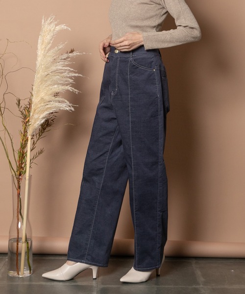Bou Jeloud（ブージュルード）の「ベロアデニムストレートパンツ（デニムパンツ・レディース・インディゴブルー/ブラック・38）」の7枚目の写真