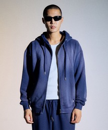 【SLOWACID】★人気★ウォッシングスタッドフーディジップアップ soerte パーカー Heavy weight double zip-up hoodie
