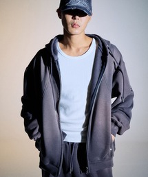 【SLOWACID】★人気★ウォッシングスタッドフーディジップアップ soerte パーカー Heavy weight double zip-up hoodie