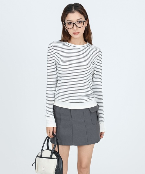 SUWDEE(スーディー)の「layered style border long sleeve tops(Tシャツ/カットソー・レディース・イエロー/ダークグレー/ホワイト・FREE)」の2枚目の写真