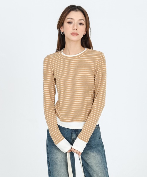 SUWDEE(スーディー)の「layered style border long sleeve tops(Tシャツ/カットソー・レディース・イエロー/ダークグレー/ホワイト・FREE)」の15枚目の写真