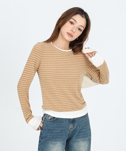 SUWDEE(スーディー)の「layered style border long sleeve tops(Tシャツ/カットソー・レディース・イエロー/ダークグレー/ホワイト・FREE)」の18枚目の写真