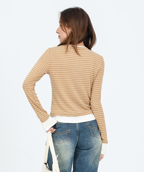 SUWDEE(スーディー)の「layered style border long sleeve tops(Tシャツ/カットソー・レディース・イエロー/ダークグレー/ホワイト・FREE)」の19枚目の写真