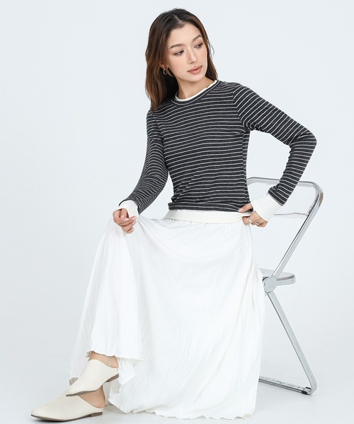 SUWDEE(スーディー)の「layered style border long sleeve tops(Tシャツ/カットソー・レディース・イエロー/ダークグレー/ホワイト・FREE)」の21枚目の写真
