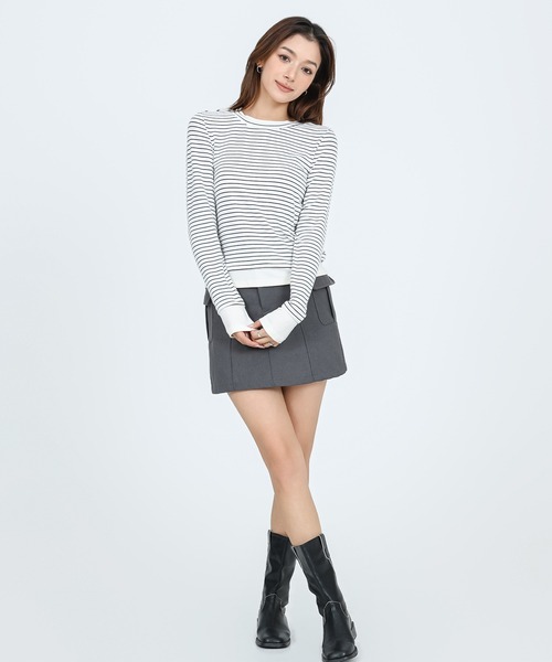SUWDEE(スーディー)の「layered style border long sleeve tops(Tシャツ/カットソー・レディース・イエロー/ダークグレー/ホワイト・FREE)」の7枚目の写真