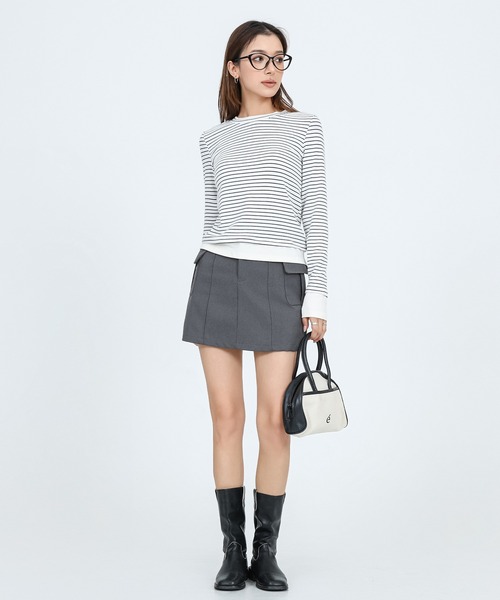 SUWDEE(スーディー)の「layered style border long sleeve tops(Tシャツ/カットソー・レディース・イエロー/ダークグレー/ホワイト・FREE)」の8枚目の写真