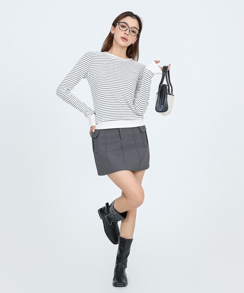 SUWDEE(スーディー)の「layered style border long sleeve tops(Tシャツ/カットソー・レディース・イエロー/ダークグレー/ホワイト・FREE)」の9枚目の写真
