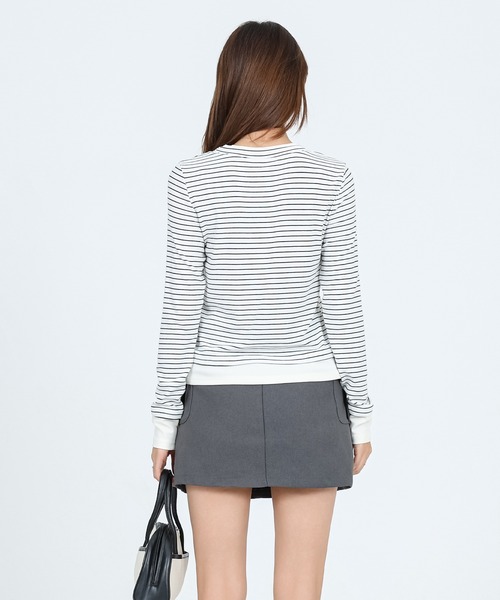 SUWDEE(スーディー)の「layered style border long sleeve tops(Tシャツ/カットソー・レディース・イエロー/ダークグレー/ホワイト・FREE)」の10枚目の写真