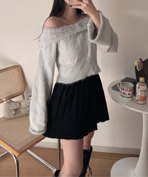 nemne store(ネンネストア)の「《Delfy》ニットプリーツスカートsetup(スカート・レディース・ホワイト系/ブラック系/グレー系・フリー)」の6枚目の写真