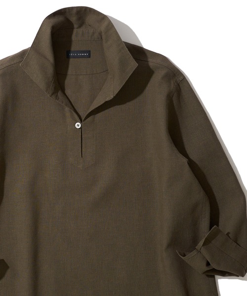 TETE HOMME（テットオム）の「展開店舗限定 ハードマンリネン / Herdmans Linen 7分袖カプリシャツ / スキッパーシャツ（シャツ/ブラウス・メンズ・ダークネイビー/カーキ/ホワイト/ブラック/ネイビー/ベージュ/ブルー・LARGE/MEDIUM/X-LARGE）」の4枚目の写真