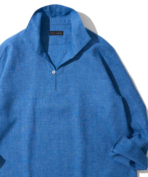 TETE HOMME（テットオム）の「展開店舗限定 ハードマンリネン / Herdmans Linen 7分袖カプリシャツ / スキッパーシャツ（シャツ/ブラウス・メンズ・ダークネイビー/カーキ/ホワイト/ブラック/ネイビー/ベージュ/ブルー・LARGE/MEDIUM/X-LARGE）」の6枚目の写真
