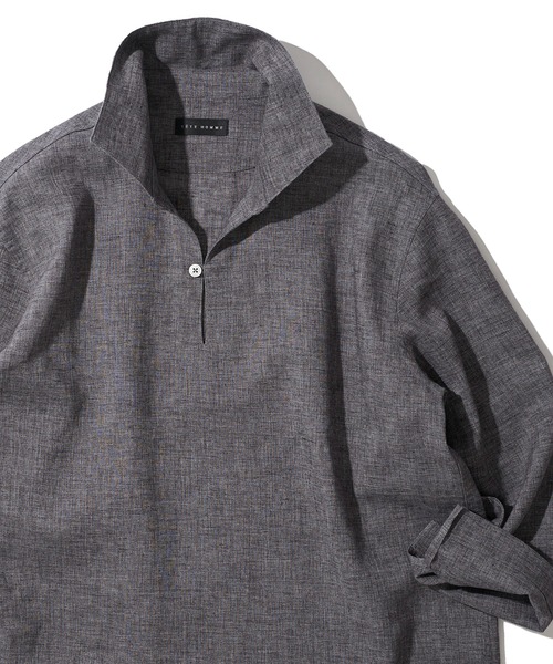 TETE HOMME（テットオム）の「展開店舗限定 ハードマンリネン / Herdmans Linen 7分袖カプリシャツ / スキッパーシャツ（シャツ/ブラウス・メンズ・ダークネイビー/カーキ/ホワイト/ブラック/ネイビー/ベージュ/ブルー・LARGE/MEDIUM/X-LARGE）」の2枚目の写真