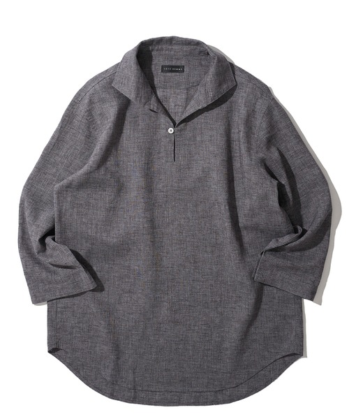 TETE HOMME（テットオム）の「展開店舗限定 ハードマンリネン / Herdmans Linen 7分袖カプリシャツ / スキッパーシャツ（シャツ/ブラウス・メンズ・ダークネイビー/カーキ/ホワイト/ブラック/ネイビー/ベージュ/ブルー・LARGE/MEDIUM/X-LARGE）」の12枚目の写真