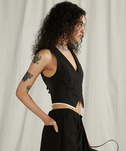 PRANK PROJECT(プランクプロジェクト)の「スーチングタイニーベスト / Suiting Tiny Vest(ベスト・レディース・グレー/ブラック・FREE)」の19枚目の写真