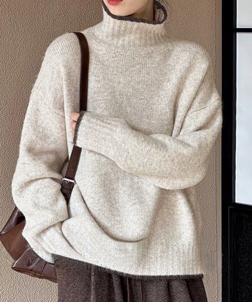 【セール】配色アクセントタートルニット（ニット/セーター）｜Doula Doula（ドゥーラドゥーラ）