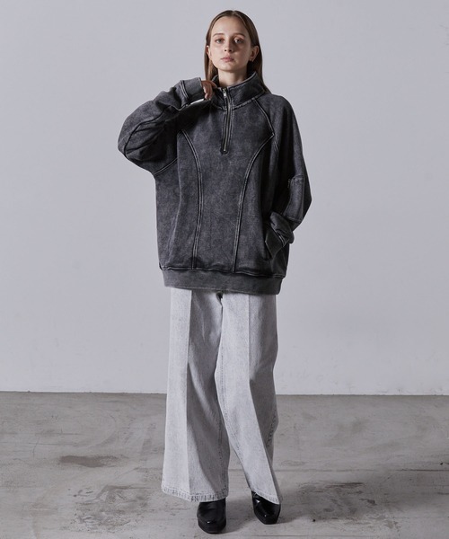 【CLEL】ヘビーウェイト ヴィンテージデザインハーフジップ　チャコールグレー CLEL tシャツ 「CLEL」Heavy Weight Vintage Design Half Zip