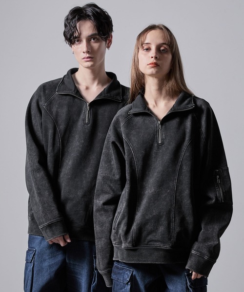【完売品】【CLEL】ヘビーウェイト ヴィンテージデザインハーフジップ S 黒系 CLEL（クレイル）の「【CLEL】Heavy Weight Vintage Design Half