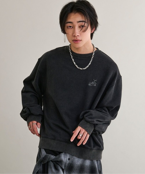 オーバーダイフラワー刺繍プルオーバー/SET UP対応(スウェット)|Ellno Loset(エルノロゼット) オーバーダイフラワー刺繍プルオーバー/SET UP対応(スウェット)|Ellno Loset(エルノロゼット)