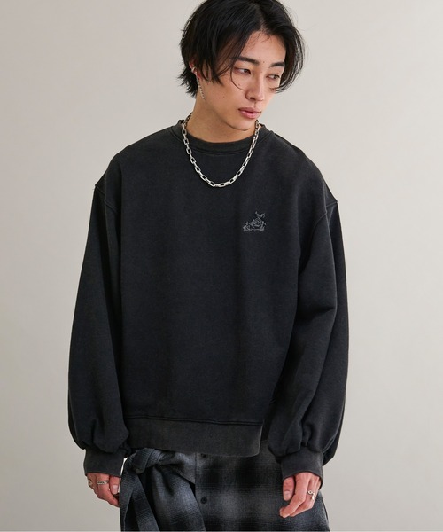 オーバーダイフラワー刺繍プルオーバー/SET UP対応(スウェット)|Ellno Loset(エルノロゼット) オーバーダイフラワー刺繍プルオーバー/SET UP対応(スウェット)|Ellno Loset(エルノロゼット)