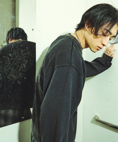 オーバーダイフラワー刺繍プルオーバー/SET UP対応(スウェット)|Ellno Loset(エルノロゼット) オーバーダイフラワー刺繍プルオーバー/SET UP対応(スウェット)|Ellno Loset(エルノロゼット)