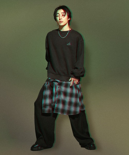 オーバーダイフラワー刺繍プルオーバー/SET UP対応(スウェット)|Ellno Loset(エルノロゼット) オーバーダイフラワー刺繍プルオーバー/SET UP対応(スウェット)|Ellno Loset(エルノロゼット)