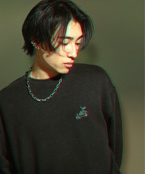 オーバーダイフラワー刺繍プルオーバー/SET UP対応(スウェット)|Ellno Loset(エルノロゼット) オーバーダイフラワー刺繍プルオーバー/SET UP対応(スウェット)|Ellno Loset(エルノロゼット)