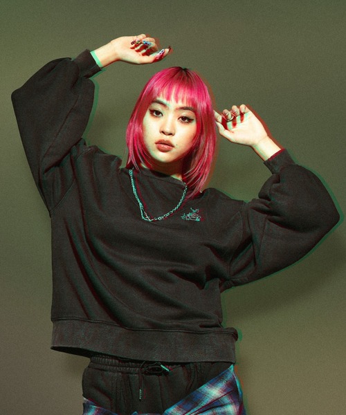 オーバーダイフラワー刺繍プルオーバー/SET UP対応(スウェット)|Ellno Loset(エルノロゼット) オーバーダイフラワー刺繍プルオーバー/SET UP対応(スウェット)|Ellno Loset(エルノロゼット)