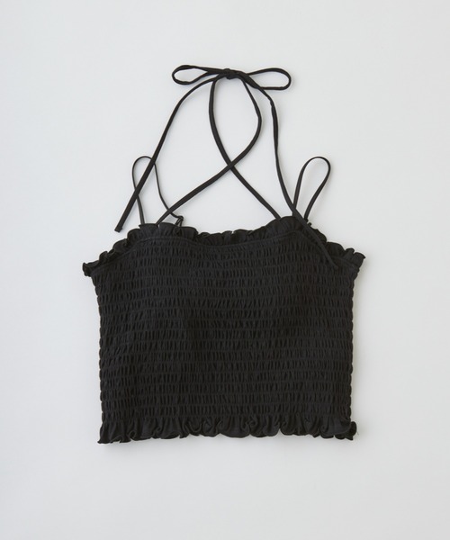 OLIVE des OLIVE(オリーブデオリーブ)の「クロスリボン付シャーリングキャミ(キャミソール・レディース・ホワイト/ブラック/ピンク/その他/その他1・FREE)」の6枚目の写真