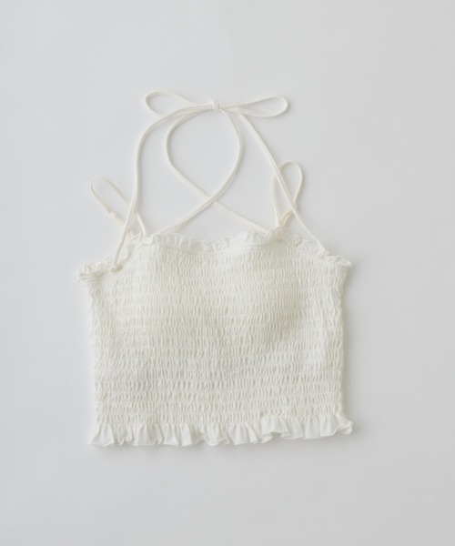 OLIVE des OLIVE(オリーブデオリーブ)の「クロスリボン付シャーリングキャミ(キャミソール・レディース・ホワイト/ブラック/ピンク/その他/その他1・FREE)」の7枚目の写真