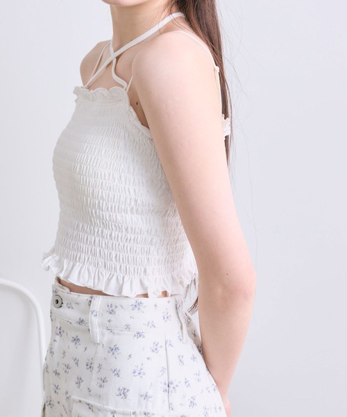 OLIVE des OLIVE(オリーブデオリーブ)の「クロスリボン付シャーリングキャミ(キャミソール・レディース・ホワイト/ブラック/ピンク/その他/その他1・FREE)」の10枚目の写真