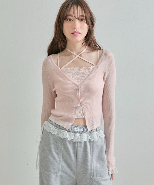 OLIVE des OLIVE(オリーブデオリーブ)の「クロスリボン付シャーリングキャミ(キャミソール・レディース・ホワイト/ブラック/ピンク/その他/その他1・FREE)」の22枚目の写真