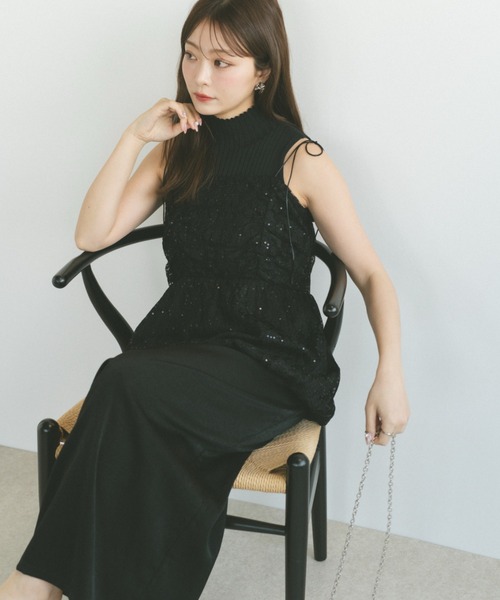 ECREL（エクレール）の「ラメレースレイヤードキャミワンピース（ワンピース・レディース・ホワイト/ブラック・FREE）」の19枚目の写真