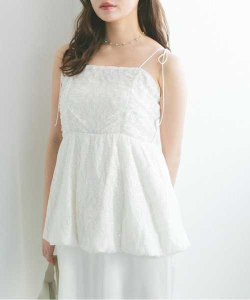 ECREL（エクレール）の「ラメレースレイヤードキャミワンピース（ワンピース・レディース・ホワイト/ブラック・FREE）」の7枚目の写真