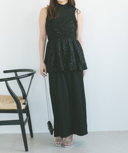 ECREL（エクレール）の「ラメレースレイヤードキャミワンピース（ワンピース・レディース・ホワイト/ブラック・FREE）」の4枚目の写真