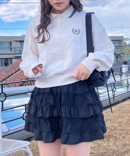 AS KNOW AS plus(アズノゥアズプラス)の「●衿ライン ワンポイントロゴ刺繍 ロングスリーブポロシャツ(ポロシャツ・レディース・グレー系/グリーン系/アイボリー系・FREE)」の11枚目の写真