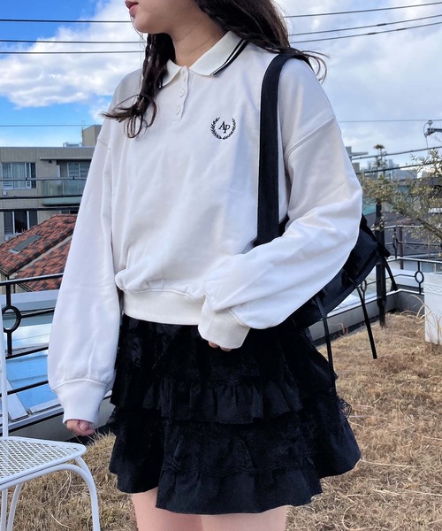 AS KNOW AS plus(アズノゥアズプラス)の「●衿ライン ワンポイントロゴ刺繍 ロングスリーブポロシャツ(ポロシャツ・レディース・グレー系/グリーン系/アイボリー系・FREE)」の10枚目の写真