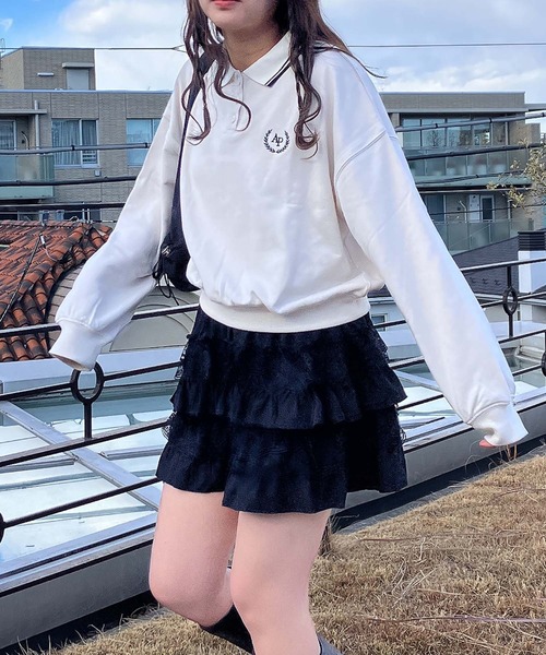 AS KNOW AS plus(アズノゥアズプラス)の「●衿ライン ワンポイントロゴ刺繍 ロングスリーブポロシャツ(ポロシャツ・レディース・グレー系/グリーン系/アイボリー系・FREE)」の8枚目の写真